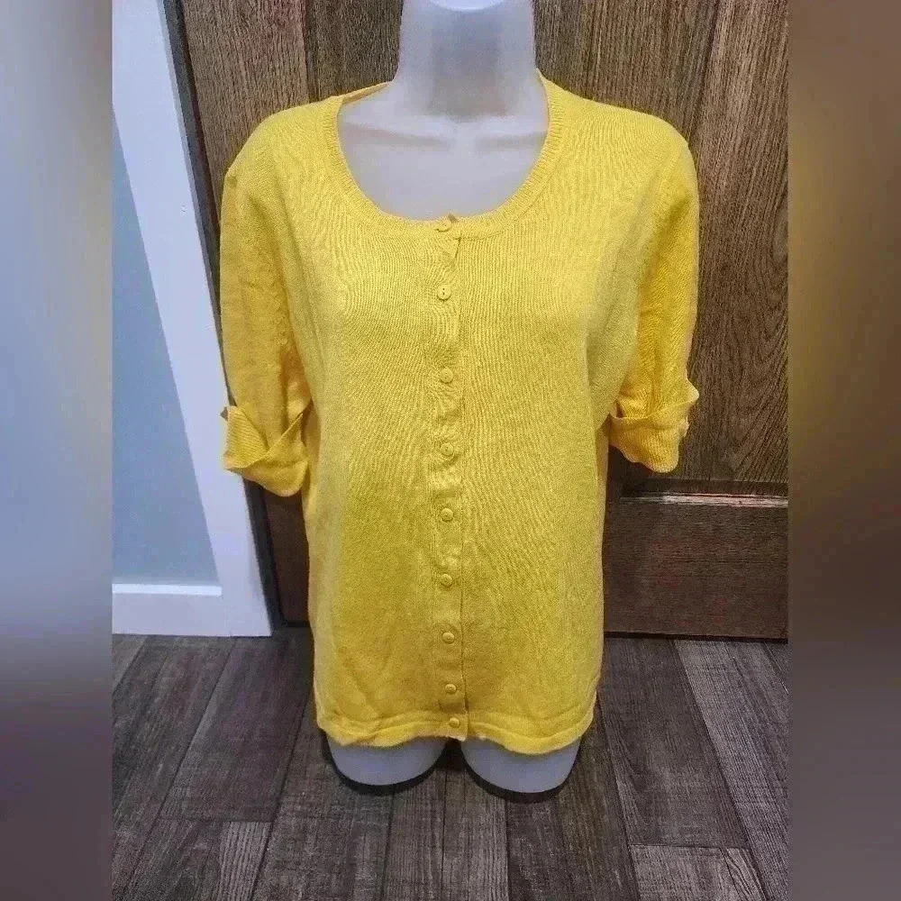 Sara Morgan Yellow Knit Button Front Cardigan Sweater Women’s Size Large